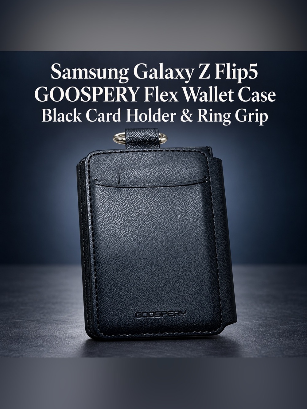 🆕Samsung Galaxy Z Flip5 GOOSPERY Flex Wallet Case Black Card Holder & Ring Grip